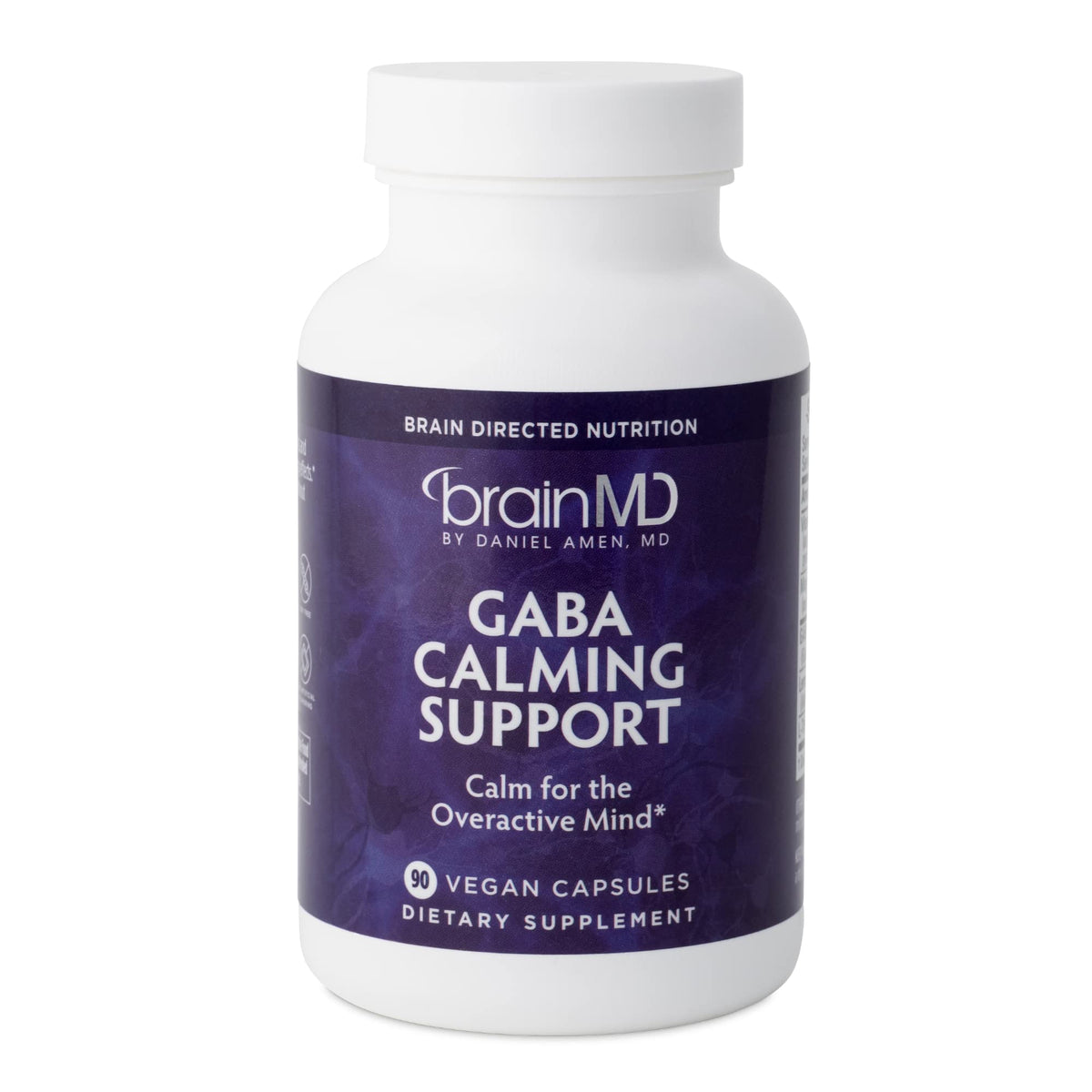 BrainMD Dr Amen GABA capsules bottle for daily relaxation.