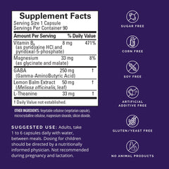BrainMD GABA bottle label close-up highlighting magnesium and lemon balm.