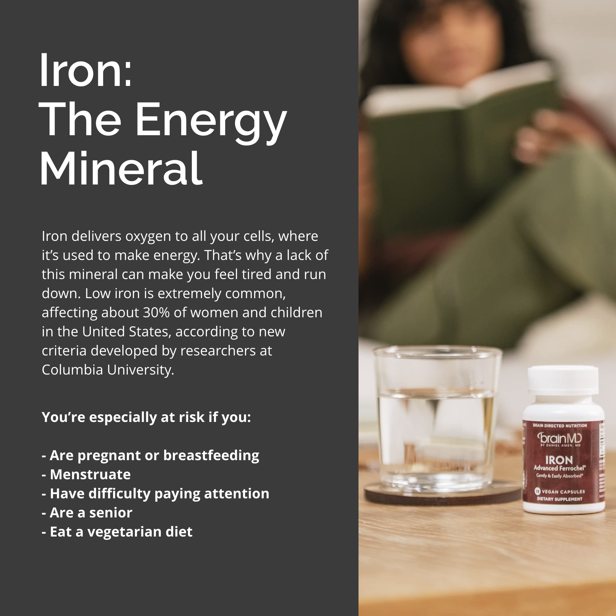 BrainMD Dr Amen Iron servings box; easy daily supplement routine.