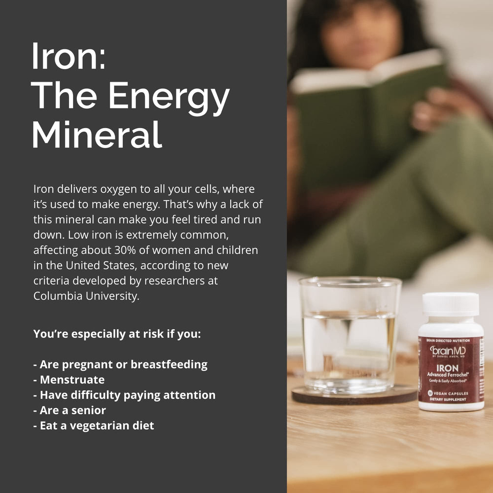 BrainMD Dr Amen Iron servings box; easy daily supplement routine.