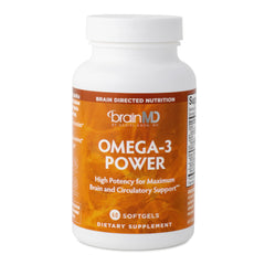 BrainMD Dr Amen Omega-3 Power bottle with capsules for brain and immune support.