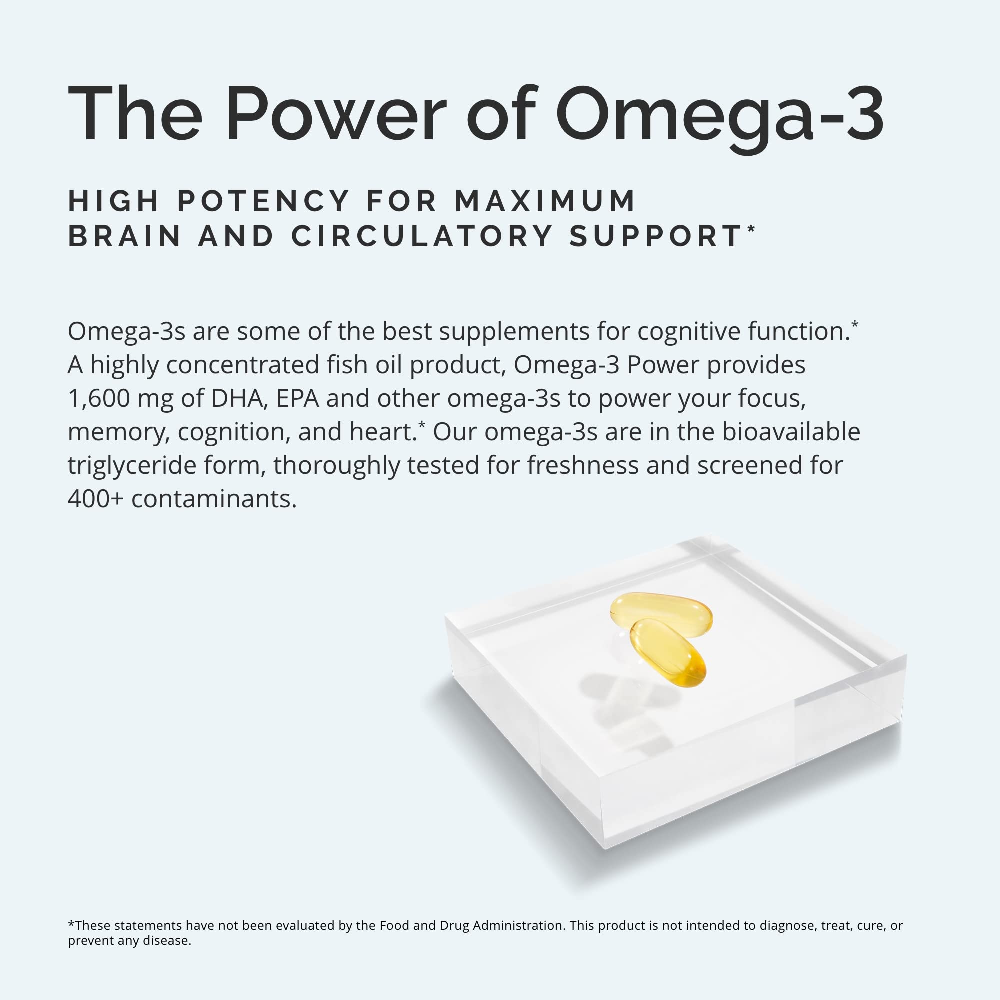 BrainMD Omega-3 Power ingredients label reveals high-potency DHA and EPA.