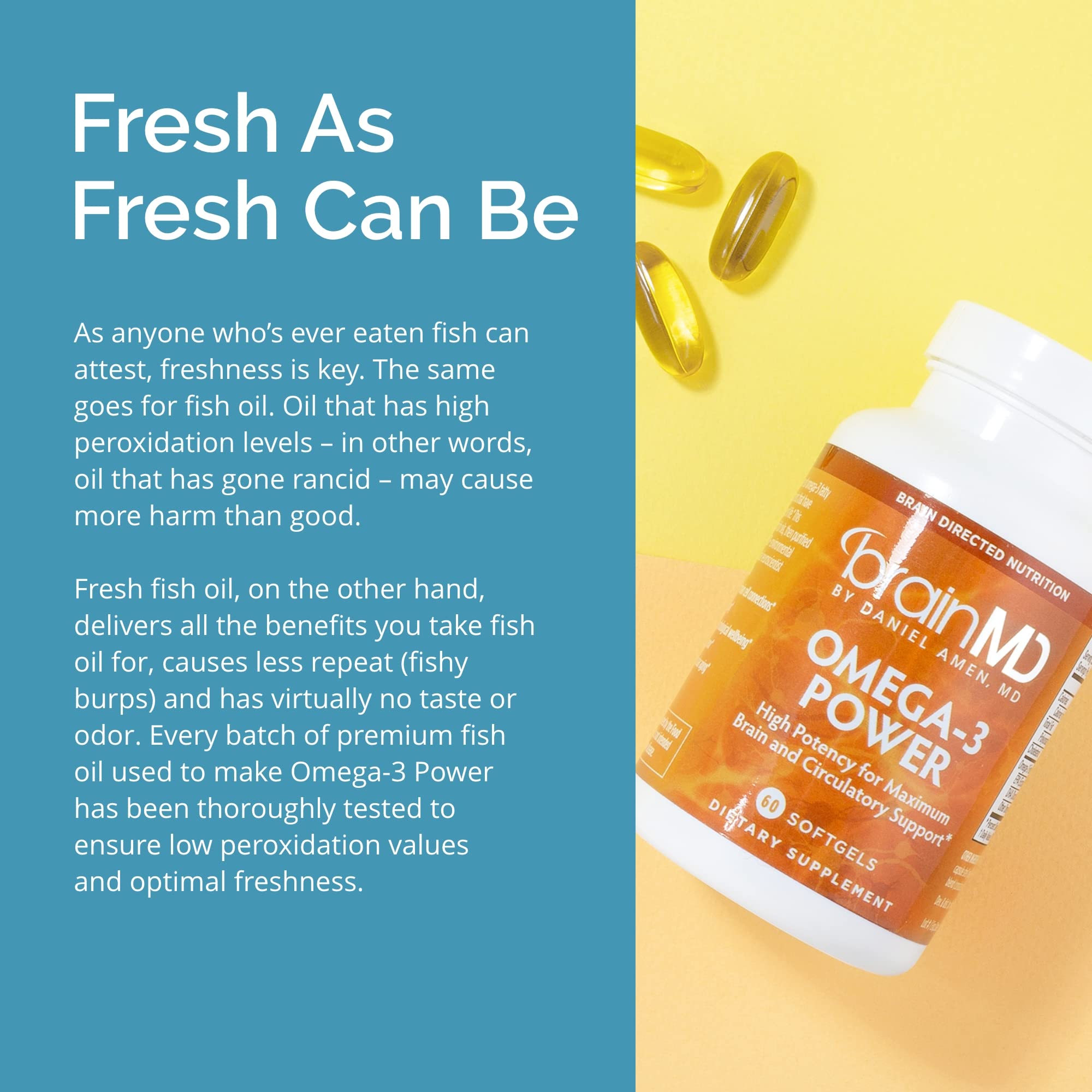 BrainMD Omega-3 Power serving size shown for daily routine.
