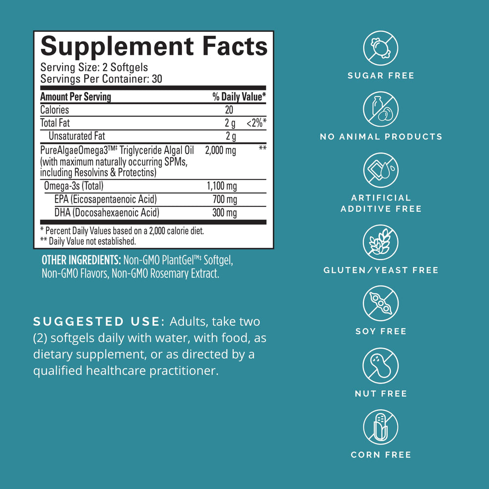 BrainMD Dr Amen Vegan Omega-3 Power bottle side view for daily supplement routine