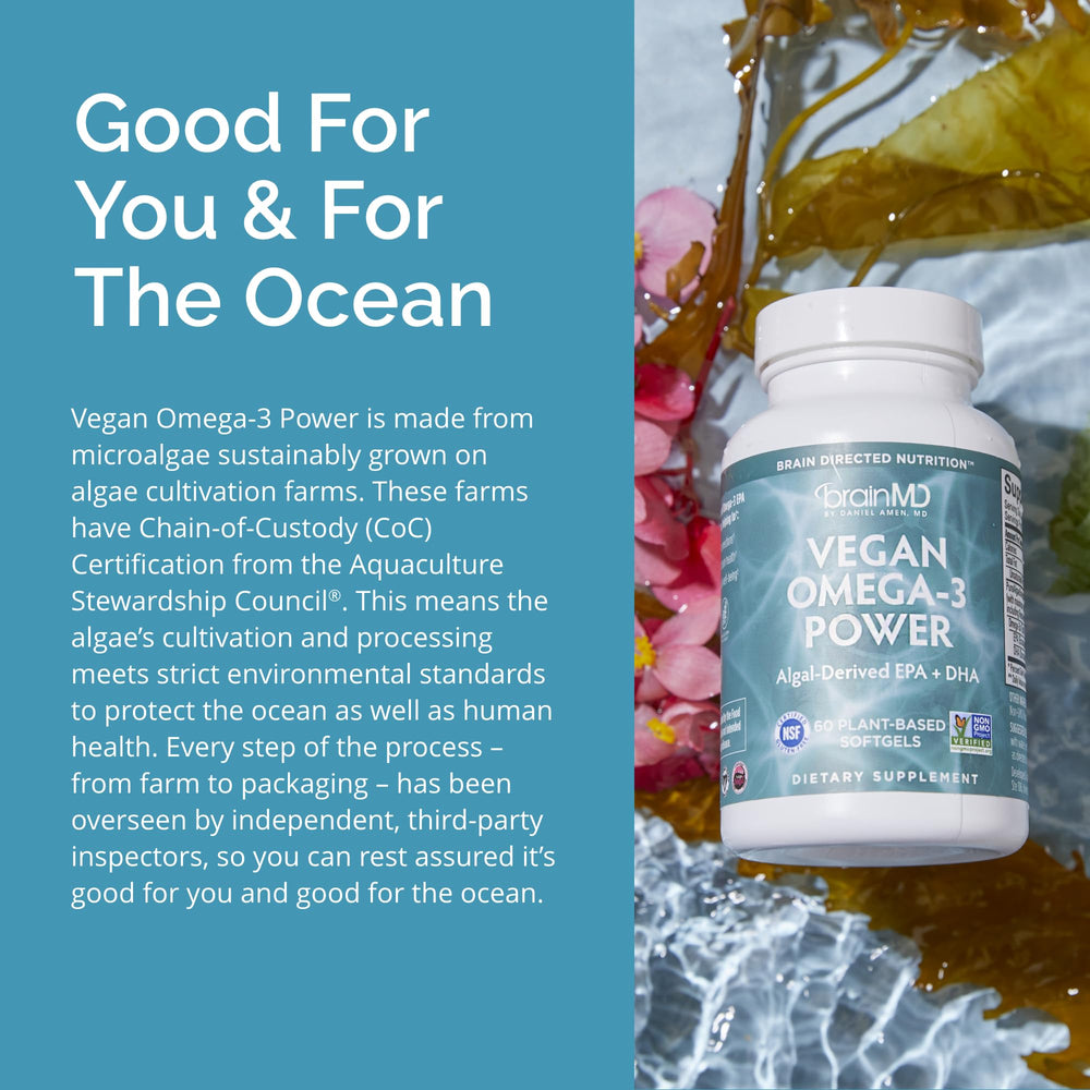 BrainMD Dr Amen Vegan Omega-3 Power label and dosage info close-up