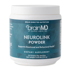 BrainMD NeuroLink powder tub front view for memory and focus support.