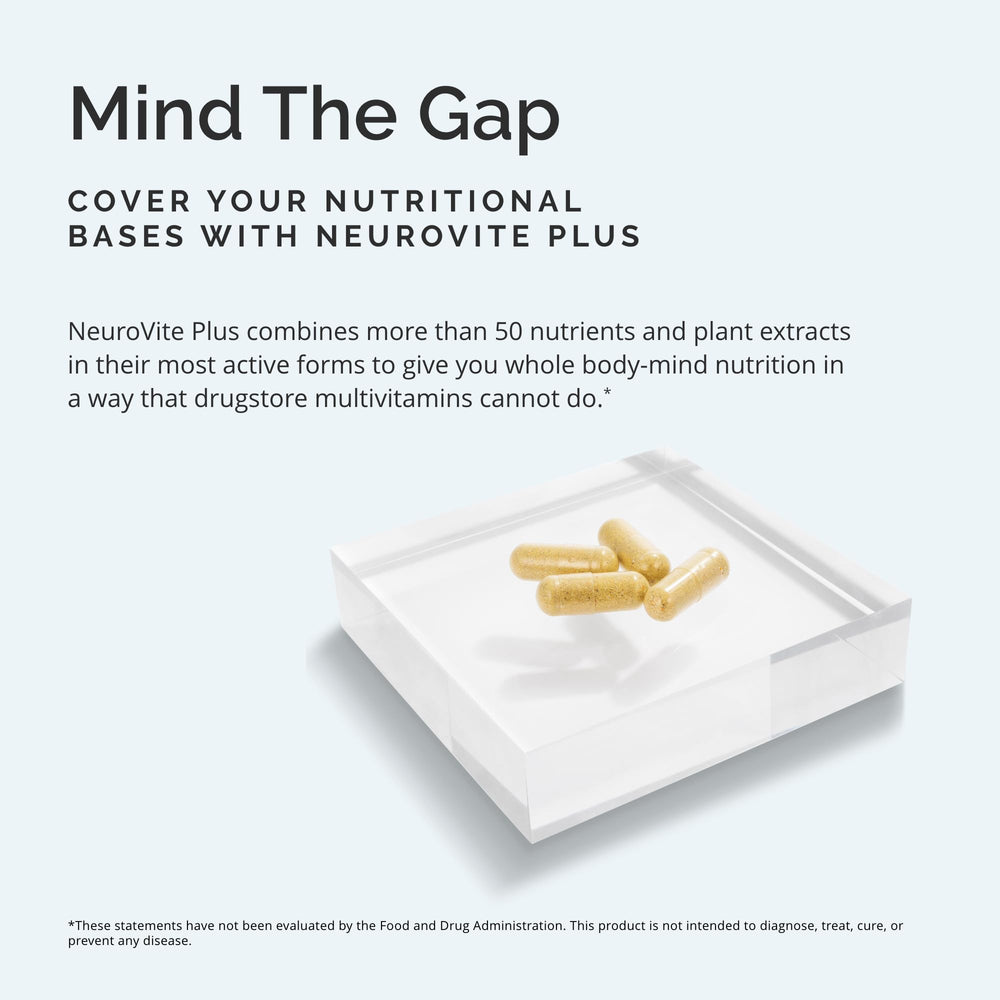 BrainMD NeuroVite Plus digestive enzyme blend visible for gut-friendly support.
