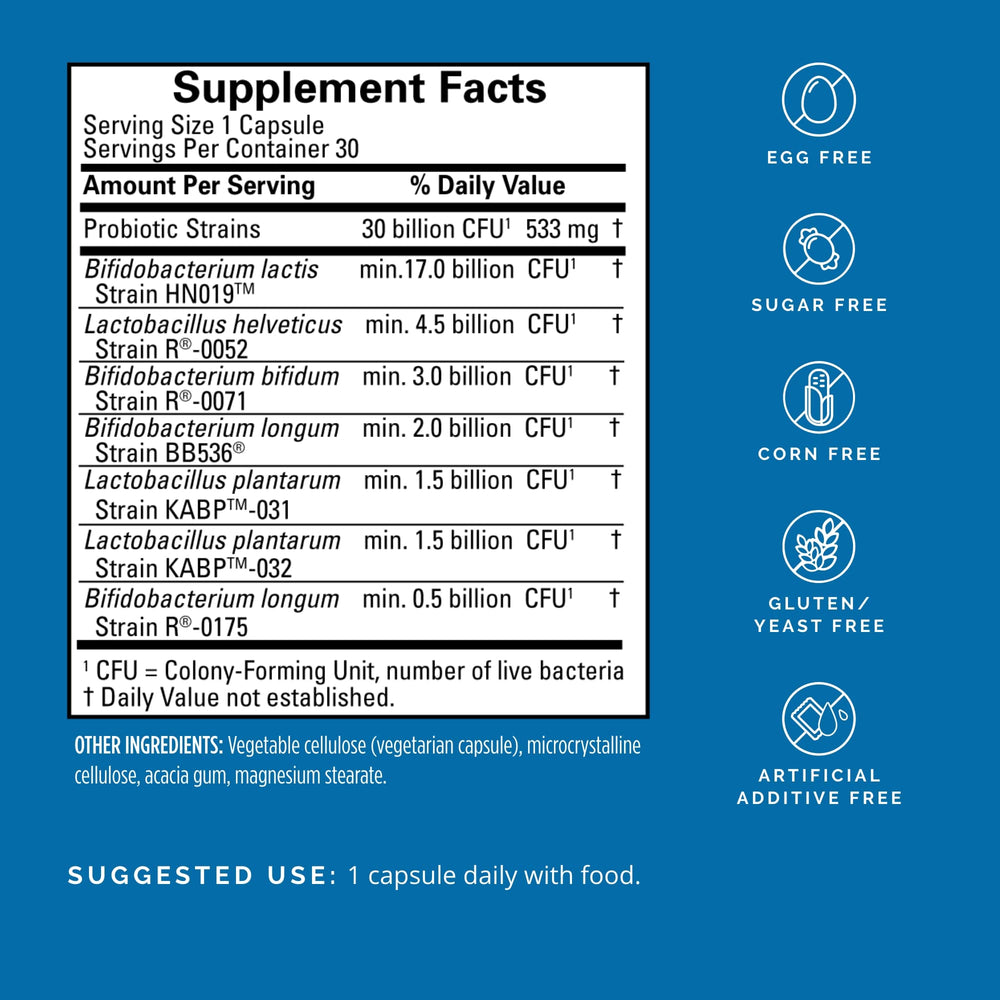 BRAINMD ProBrainBiotics MAX bottle back with ingredients for daily balance