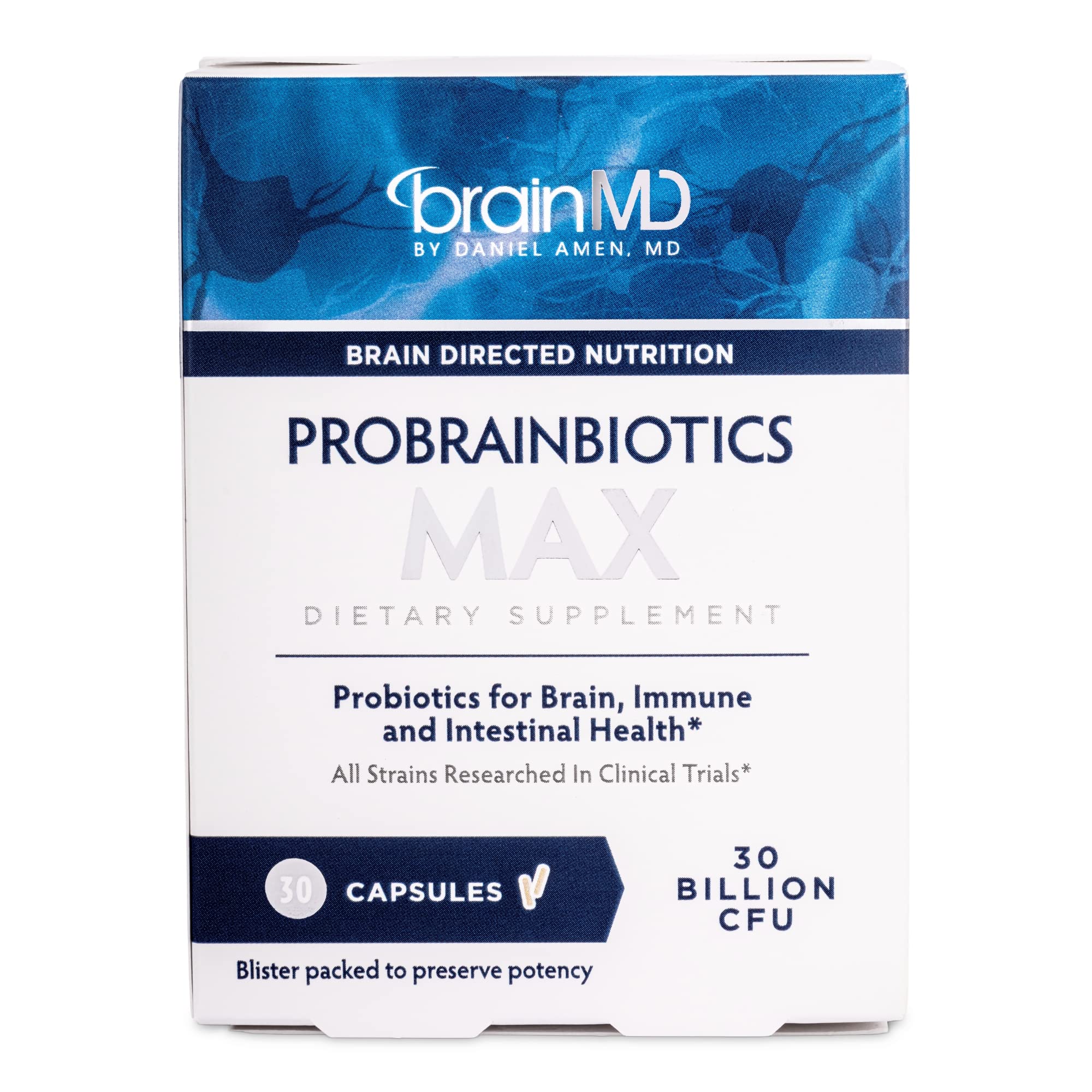 BRAINMD ProBrainBiotics MAX bottle front showing daily brain and immune support