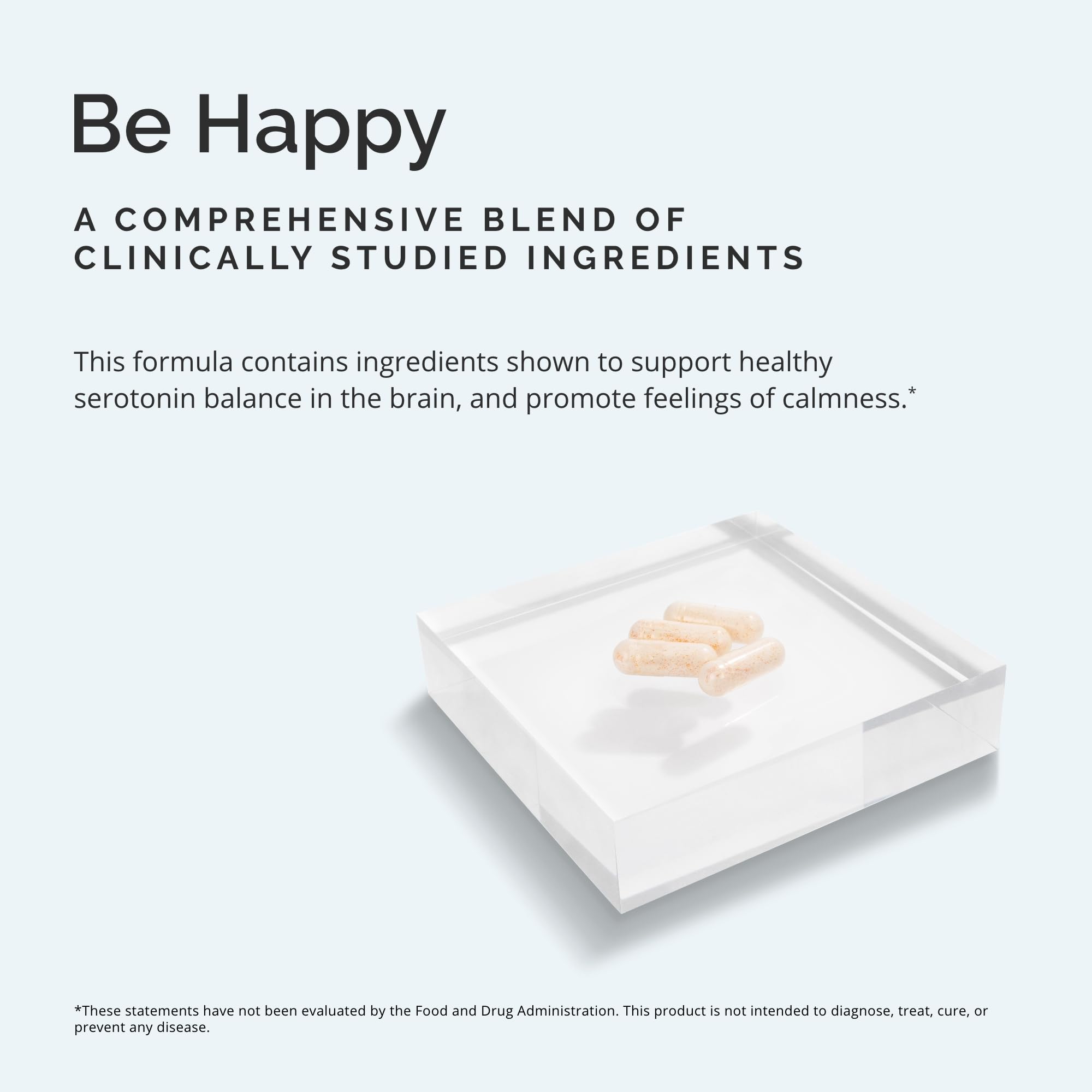 BrainMD Serotonin ingredients chart featuring saffron and B vitamins for serotonin balance.