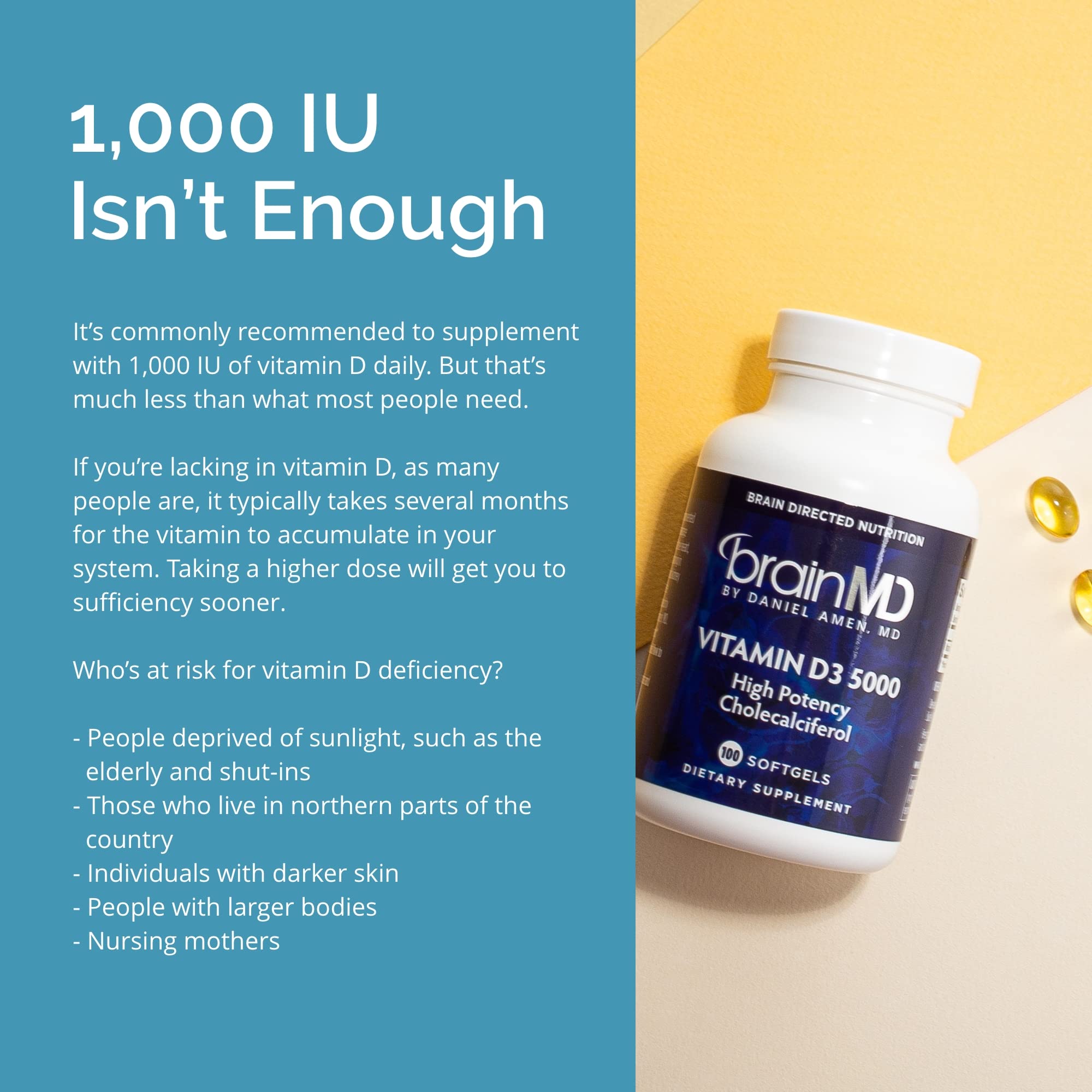 BrainMD Vitamin D3 dosing card showing serving size.