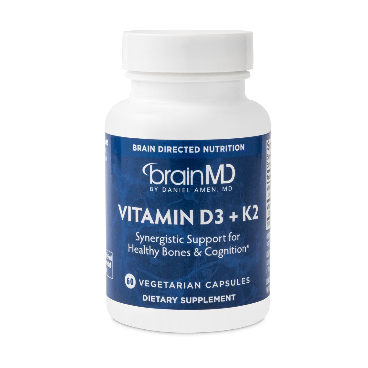 BrainMD Vitamin D3 + K2 bottle front view for bone health support