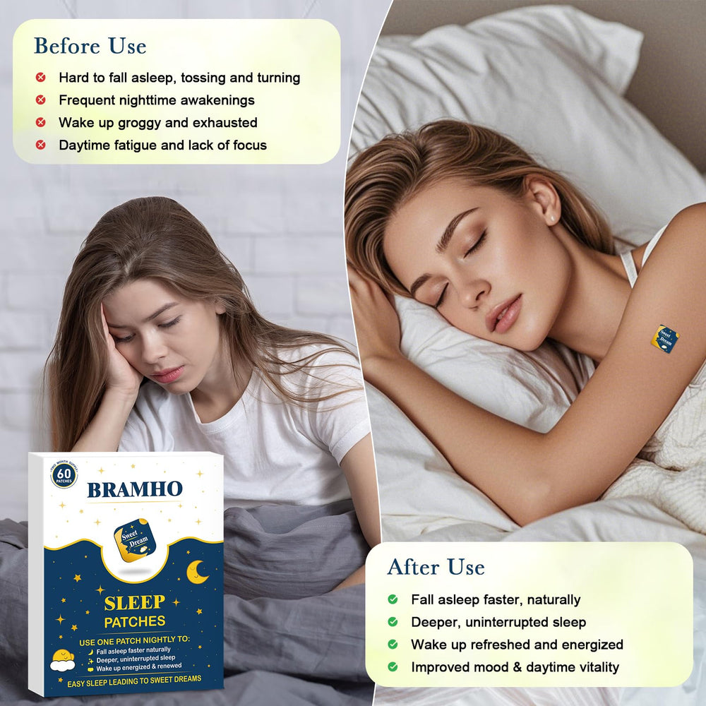 BRAMHO Sleep Patch closeup adhesive shows gentle wear for a comfortable night