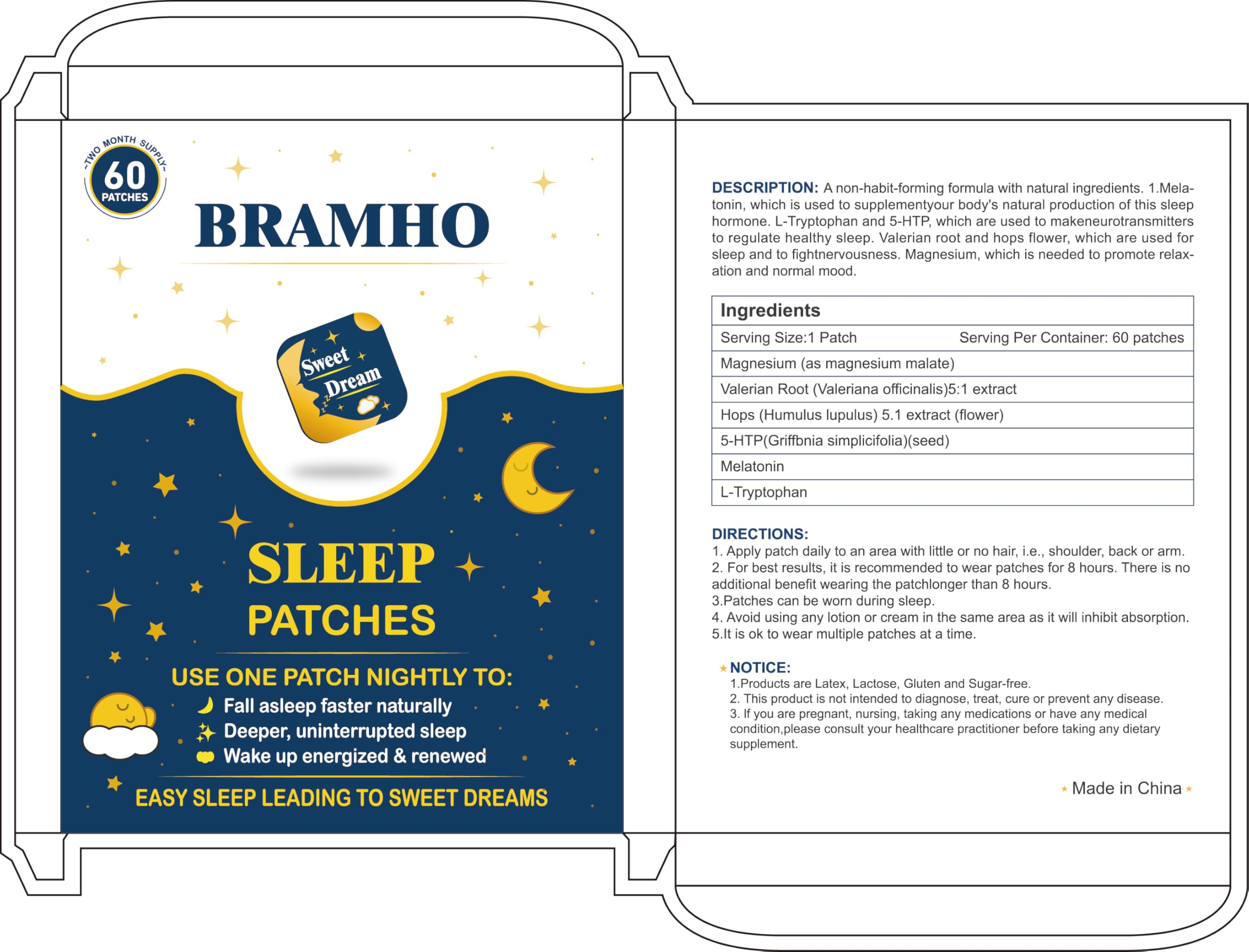 BRAMHO Sleep Patch plant-based-formula communicates natural herbal composition