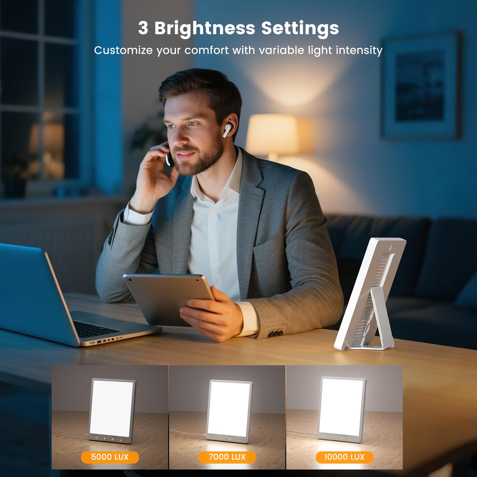 BRAND SET Light Therapy Lamp control panel enables easy brightness and mode changes.