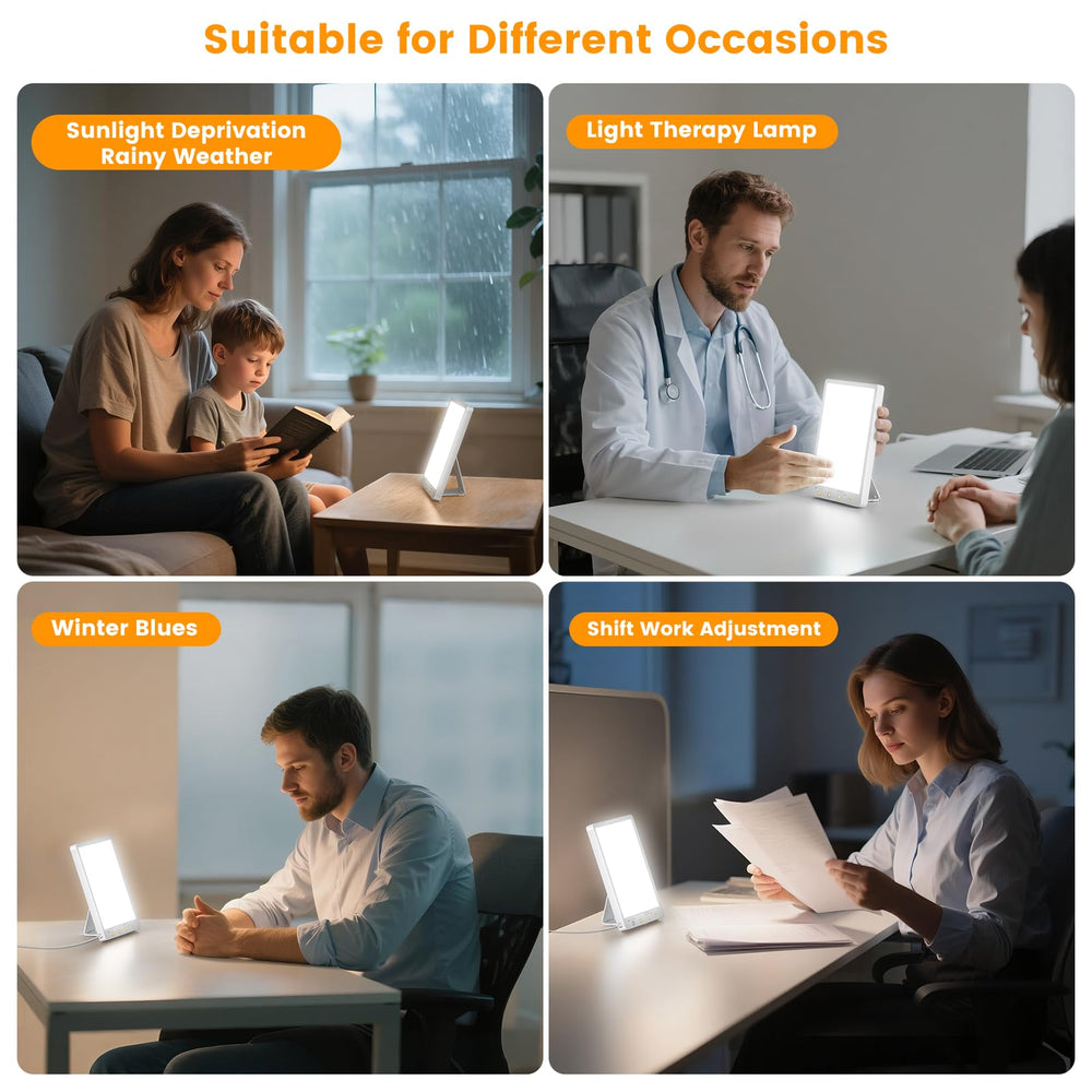 BRAND SET Light Therapy Lamp flicker-free eye-care design reduces glare.