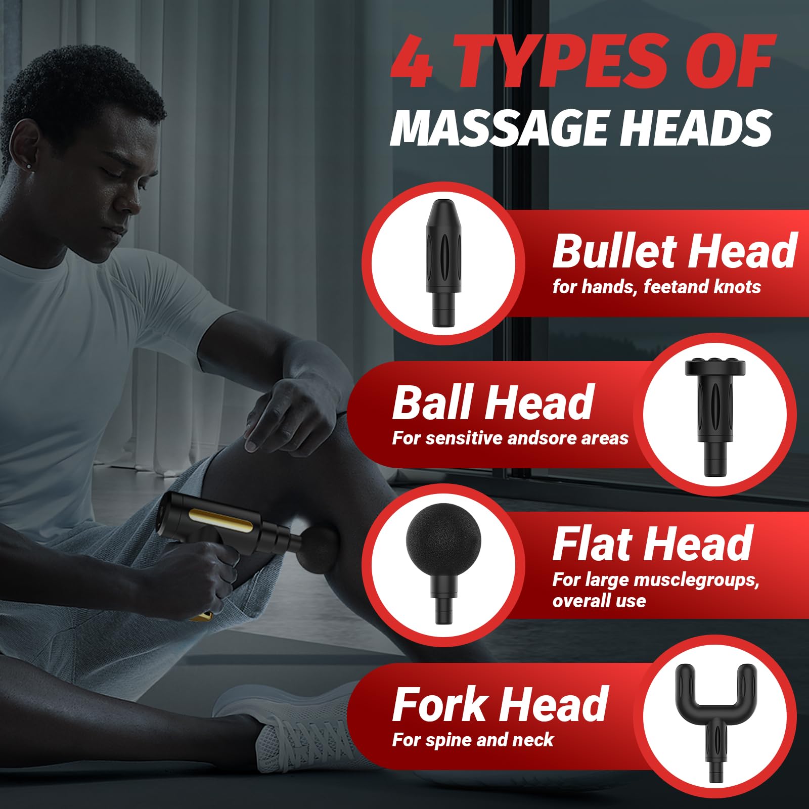 Brantefa mini massage gun includes 4 interchangeable heads for targeted relief.