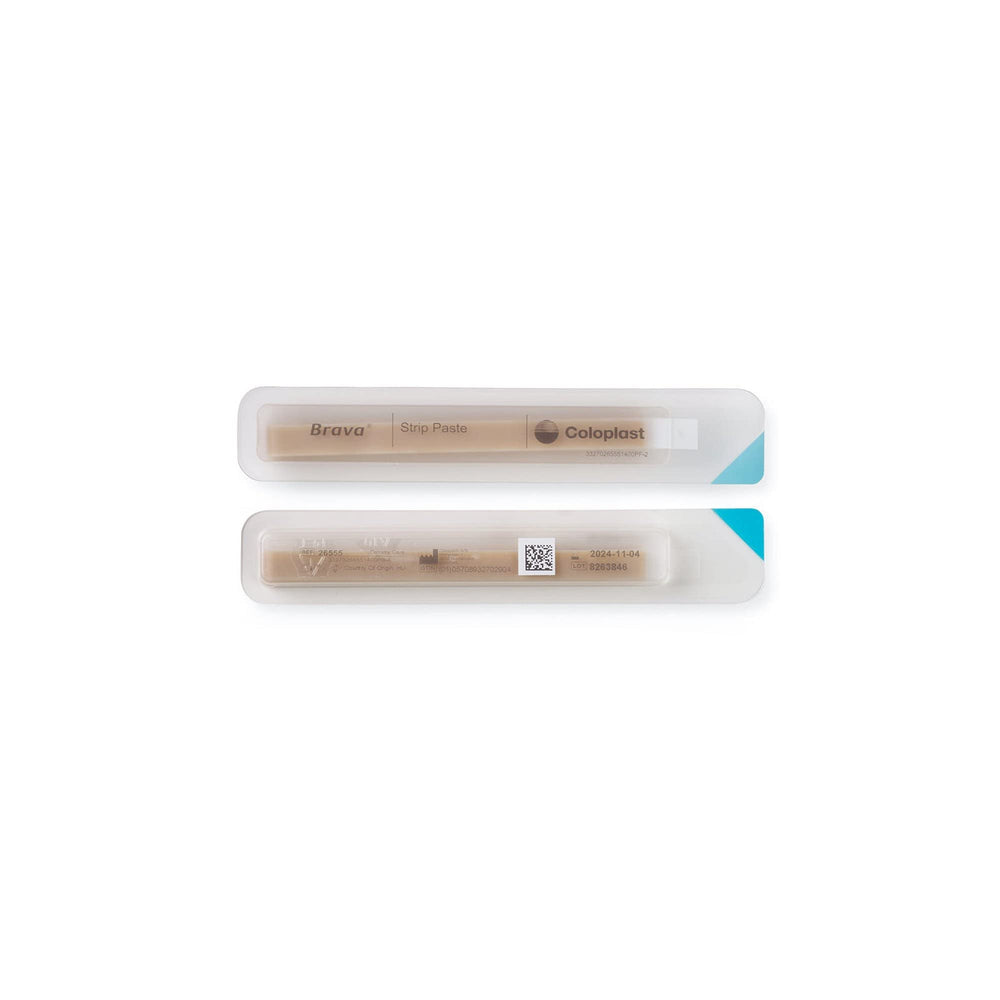 Coloplast Brava Strip Paste tube close-up, smooth applicator for precise placement.