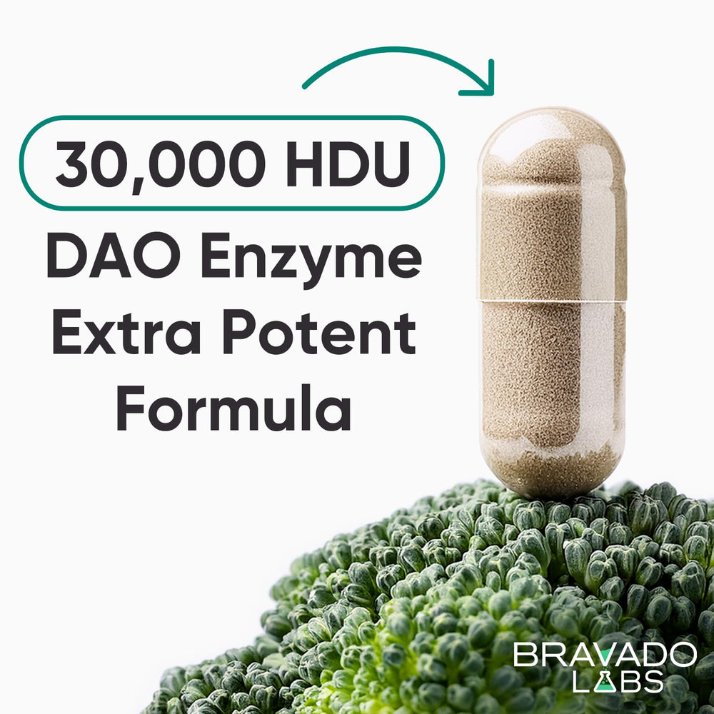 Bravado Labs digestive wellness scene with capsules on a table