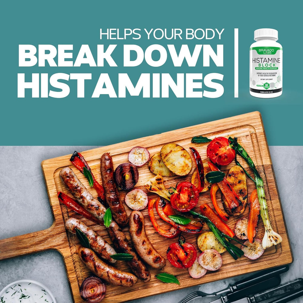 Bravado Labs Histamine Blocker capsule close-up indicating pure DAO enzyme without fillers.