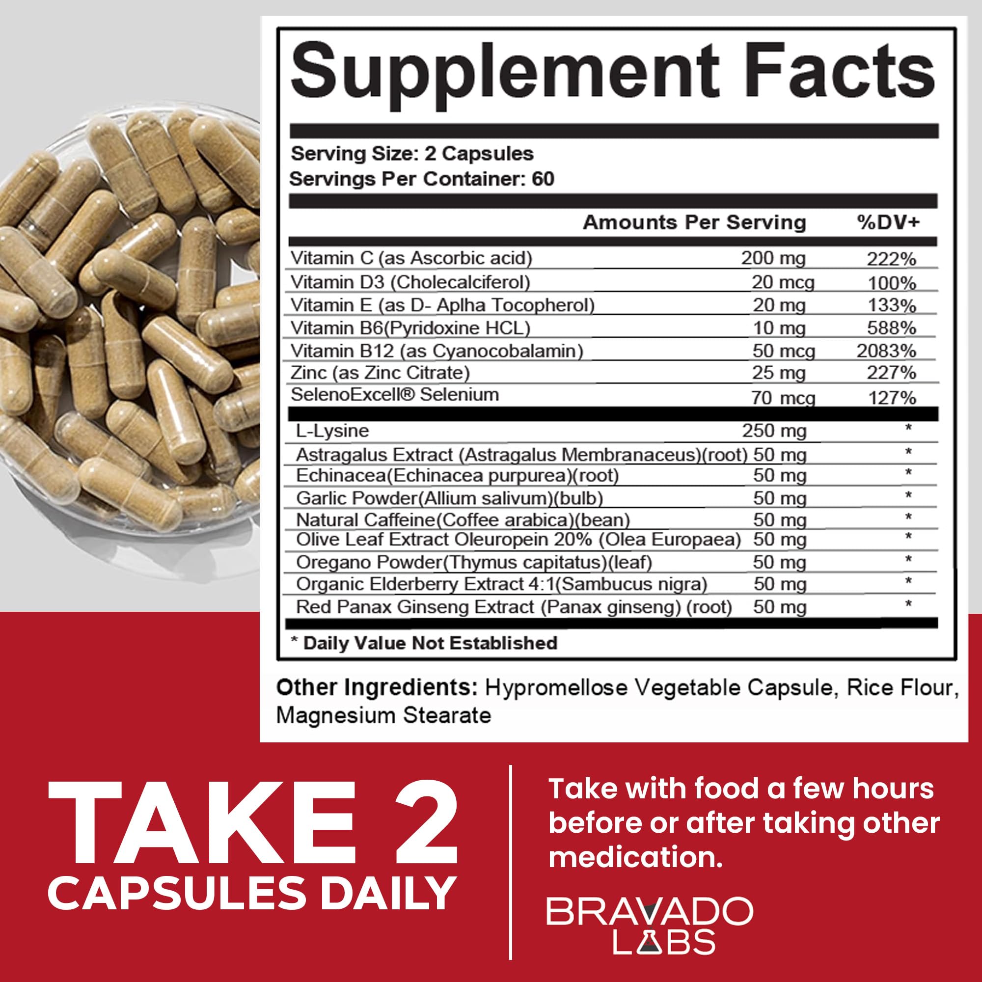 Bravado Labs lysine bottle on kitchen counter for everyday support