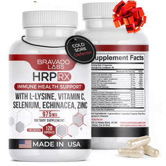 Bravado Labs L-Lysine capsules closeup showcases vegan formula for immune support
