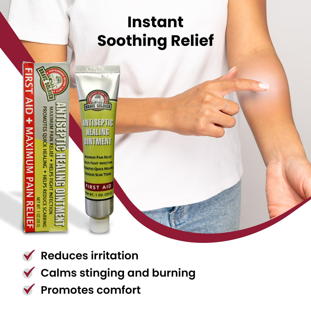 Brave Soldier soothing relief on cuts and scrapes for comfort.