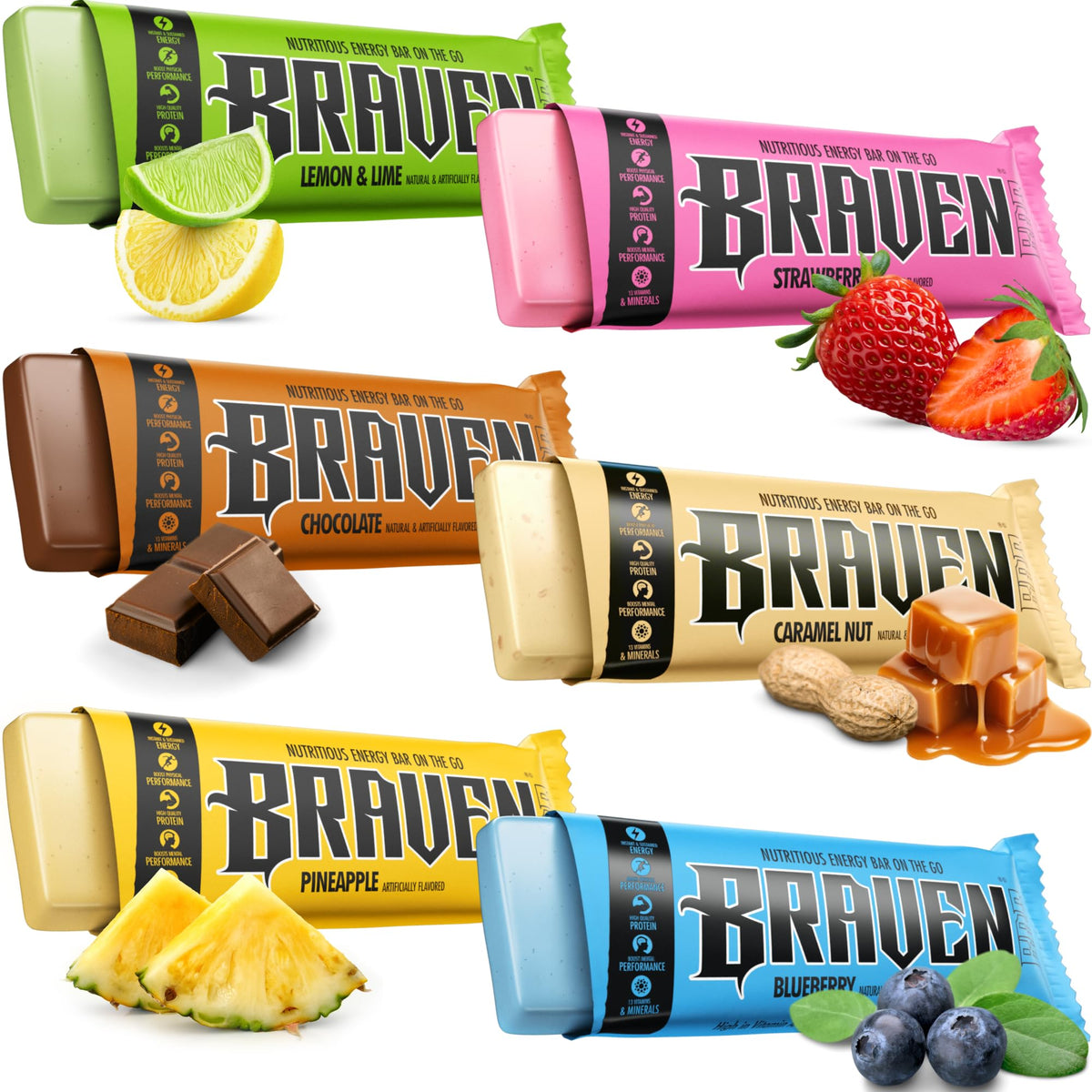 BRAVEN Braven Bar variety pack energy bars front view for on-the-go fueling