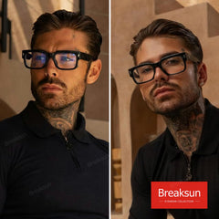 Breaksun thick black frame closeup highlighting durable retro style