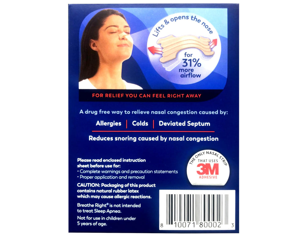 Box and 78-count pack of Breathe Right Extra Tan strips