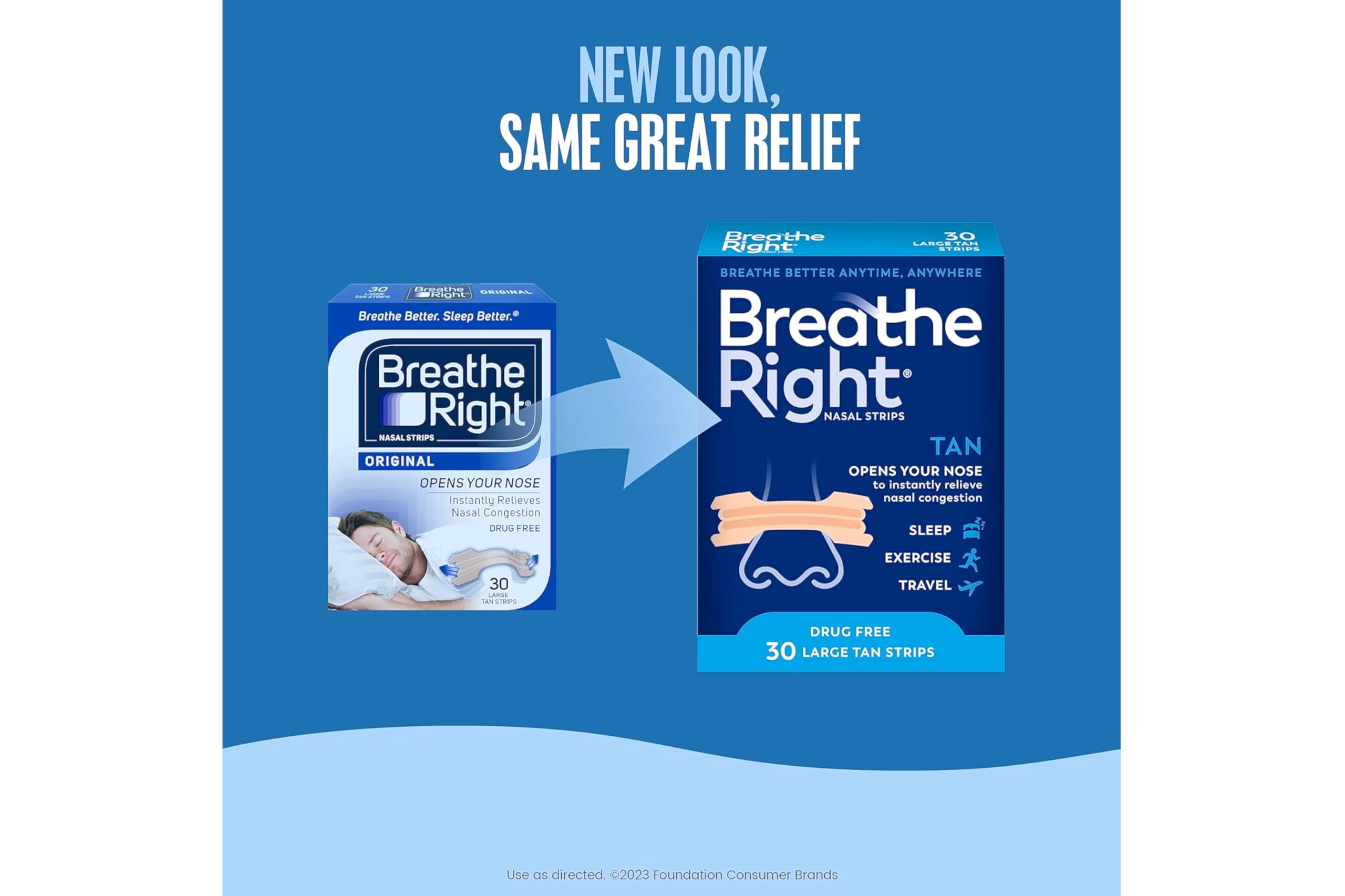 Person applying Breathe Right strip above the nostril for easier breathing.
