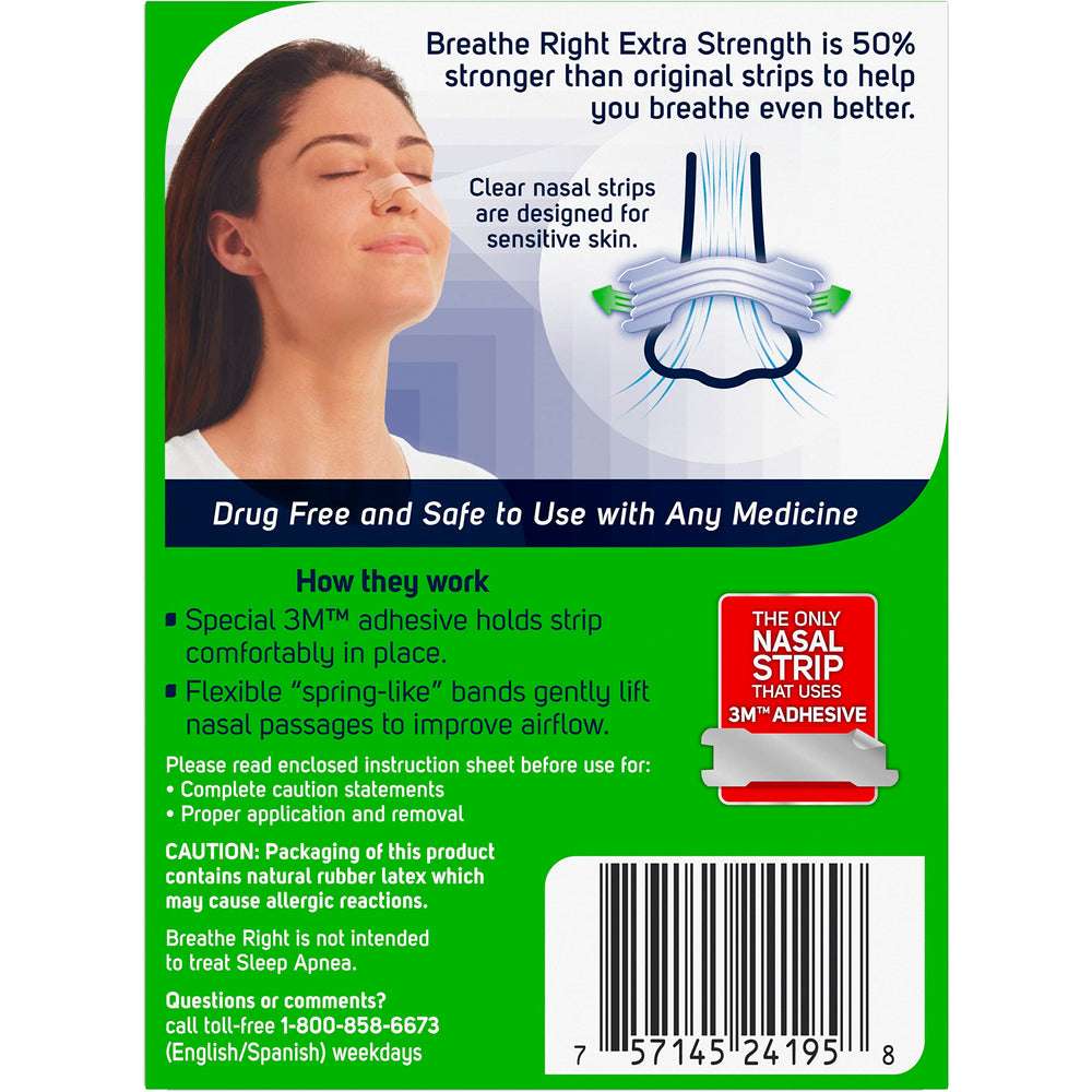 Box of Breathe Right Extra Strength Clear Nasal Strips in packaging