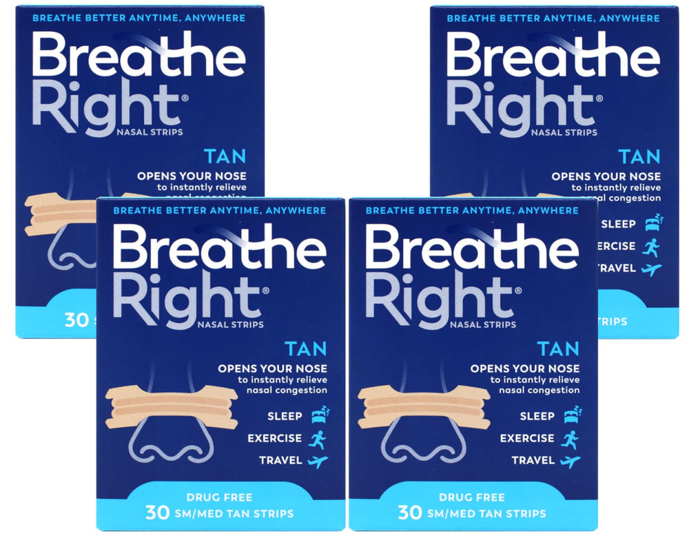Breathe Right Nasal Strip Original Tan, Small/Medium, front view of packaging.