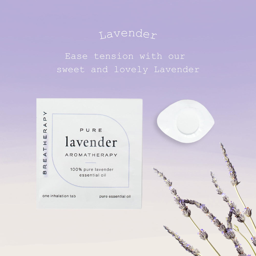 Breatherapy lavender patch worn on wrist providing portable calm.