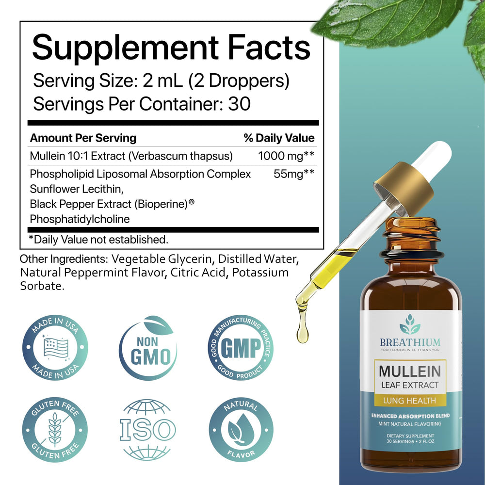 Breathium 4-in-1 Mullein Drops GMP label signals quality and trust
