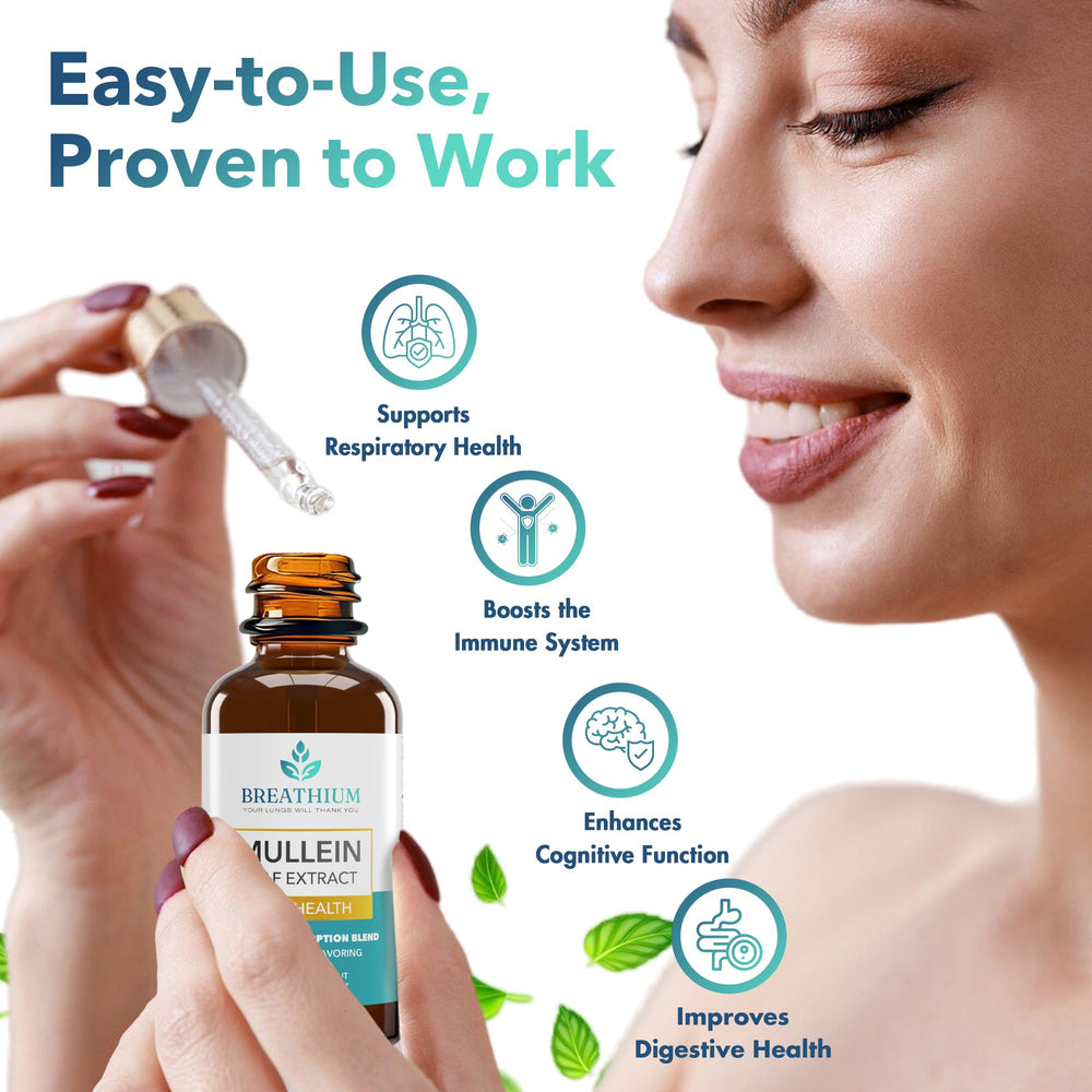 Breathium 4-in-1 Mullein Drops mint flavor close-up highlights refreshing ingestion