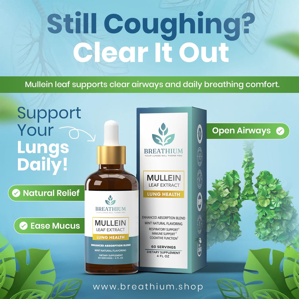 Breathium 4-in-1 Mullein Drops dropper view shows fast actives absorption