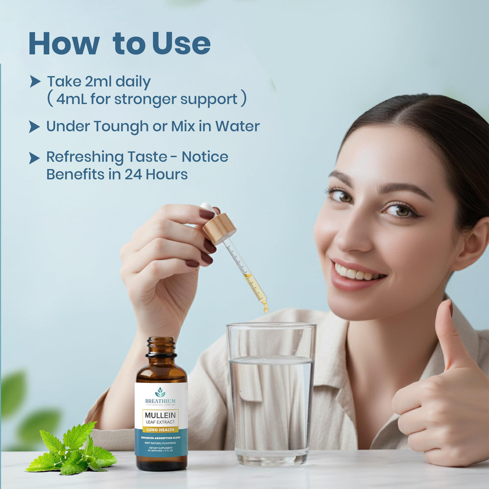 Breathium 4-in-1 Mullein Drops sunflower lecithin label underscores premium formulation