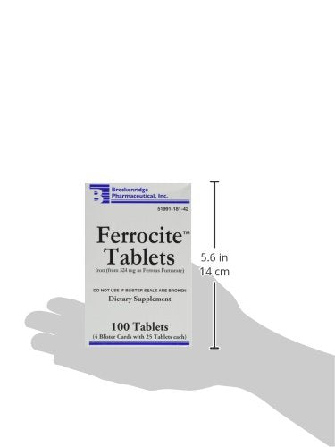 Breckenridge Ferrocite, caja con cuatro blísteres para dosificación continua.
