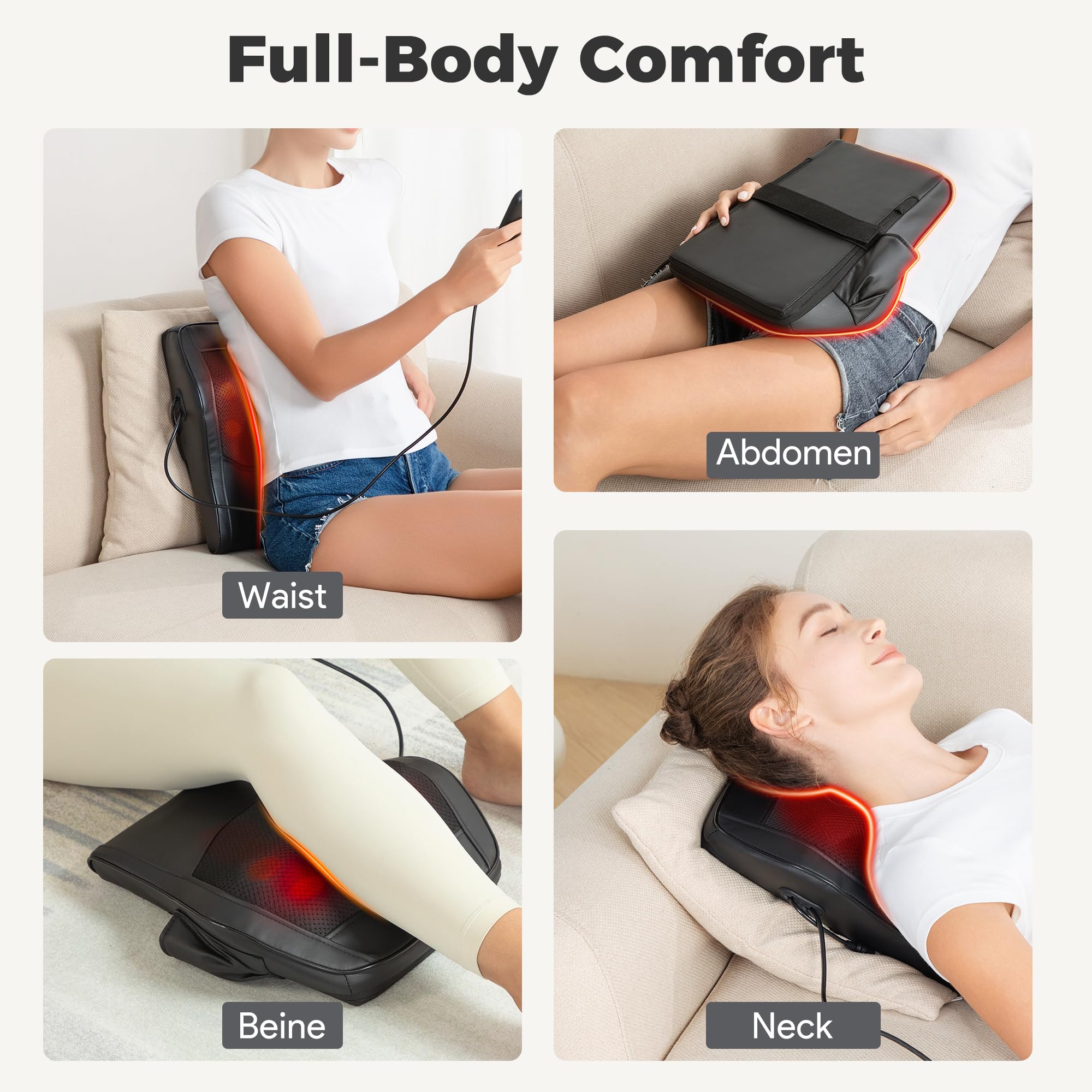 Brelley bi-directional rotating heads offer varied massage patterns.