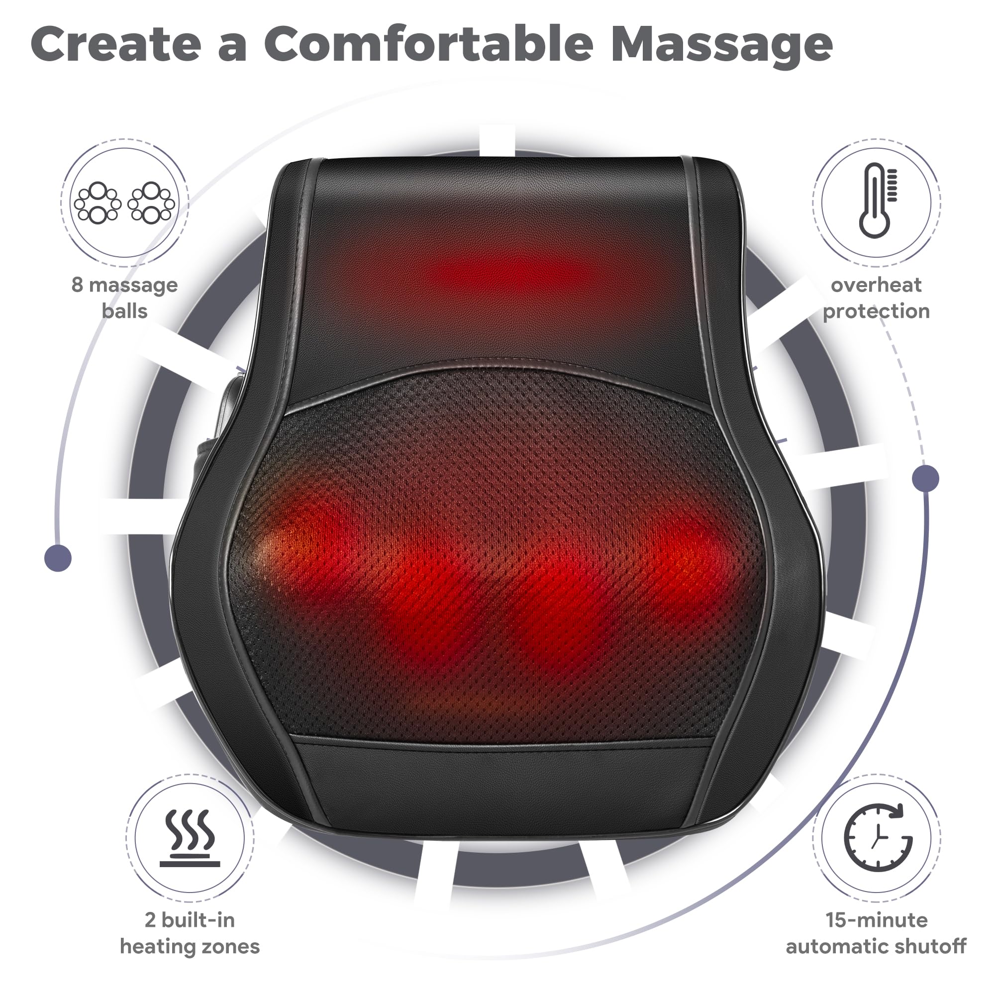 Brelley ergonomic design targets neck, back, shoulders, arms, and legs.