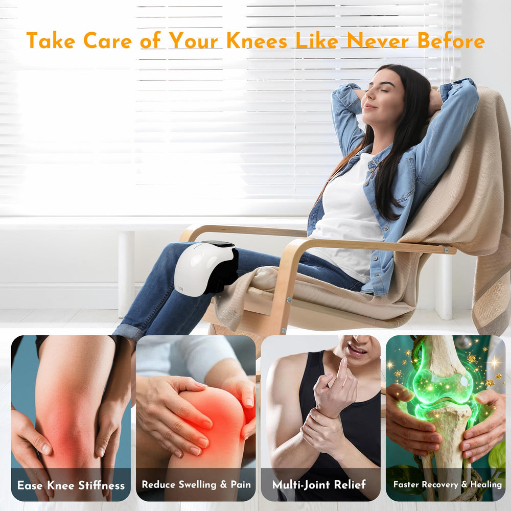 Brenzo knee massager wraparound design fits knees securely for even heat.
