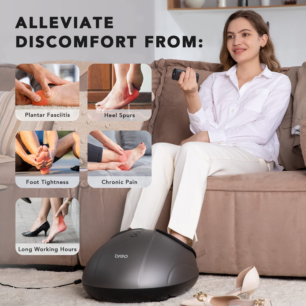 Breo foot massager compression intensity dials for customization