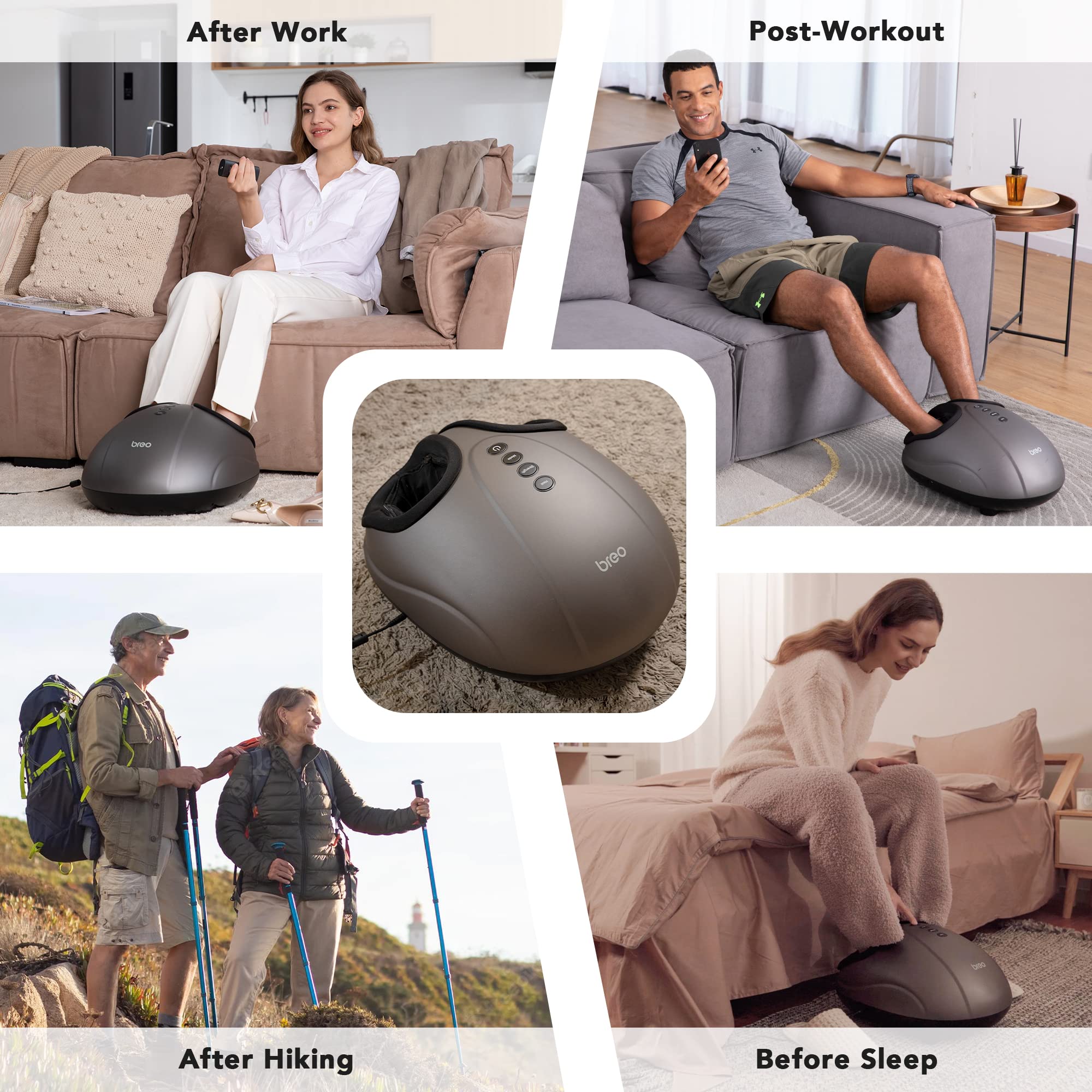 Breo foot massager foot placement demo with comfortable positioning