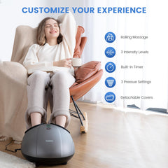 Breo foot massager with heat, side view highlighting ergonomic design