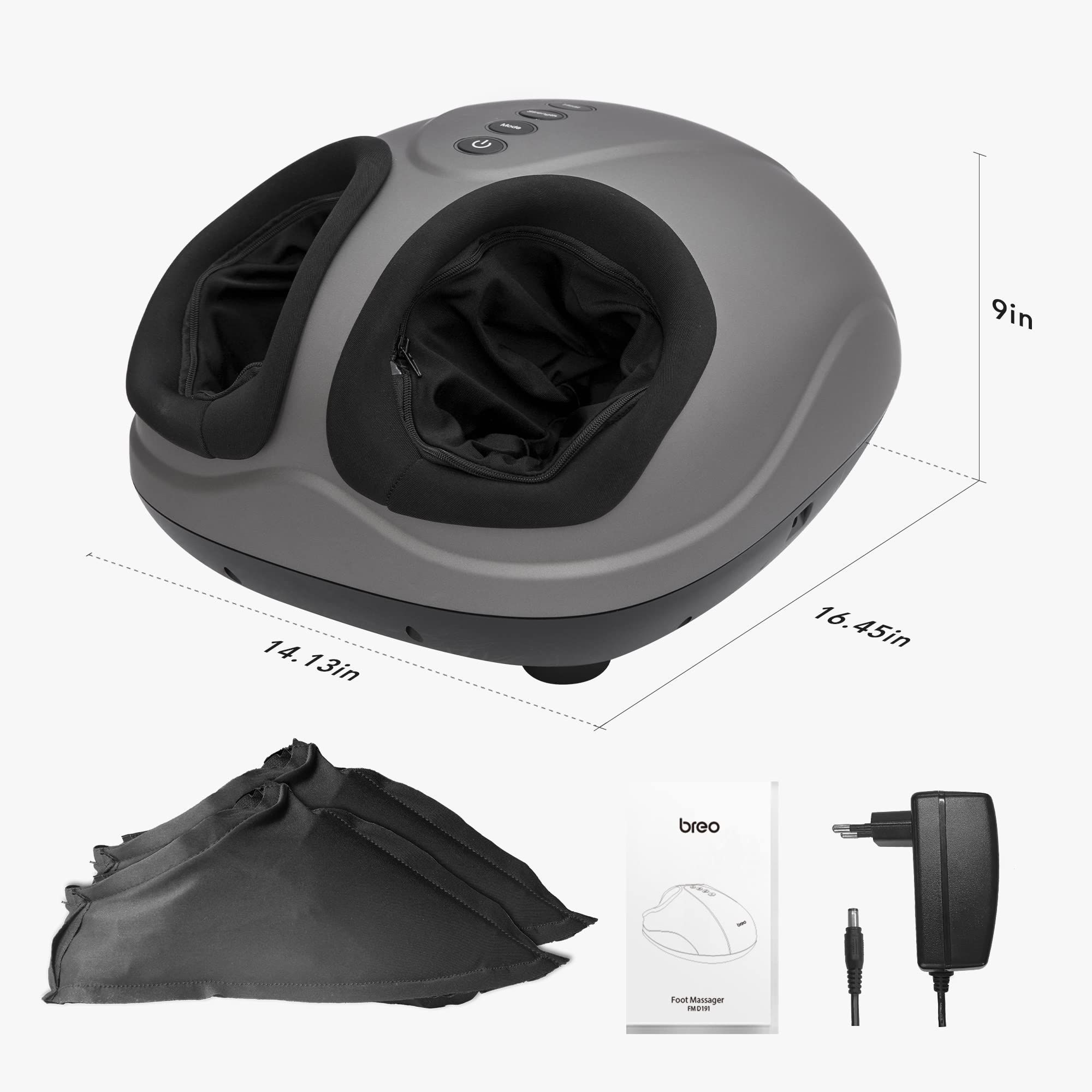 Breo foot massager packaging and accessories included