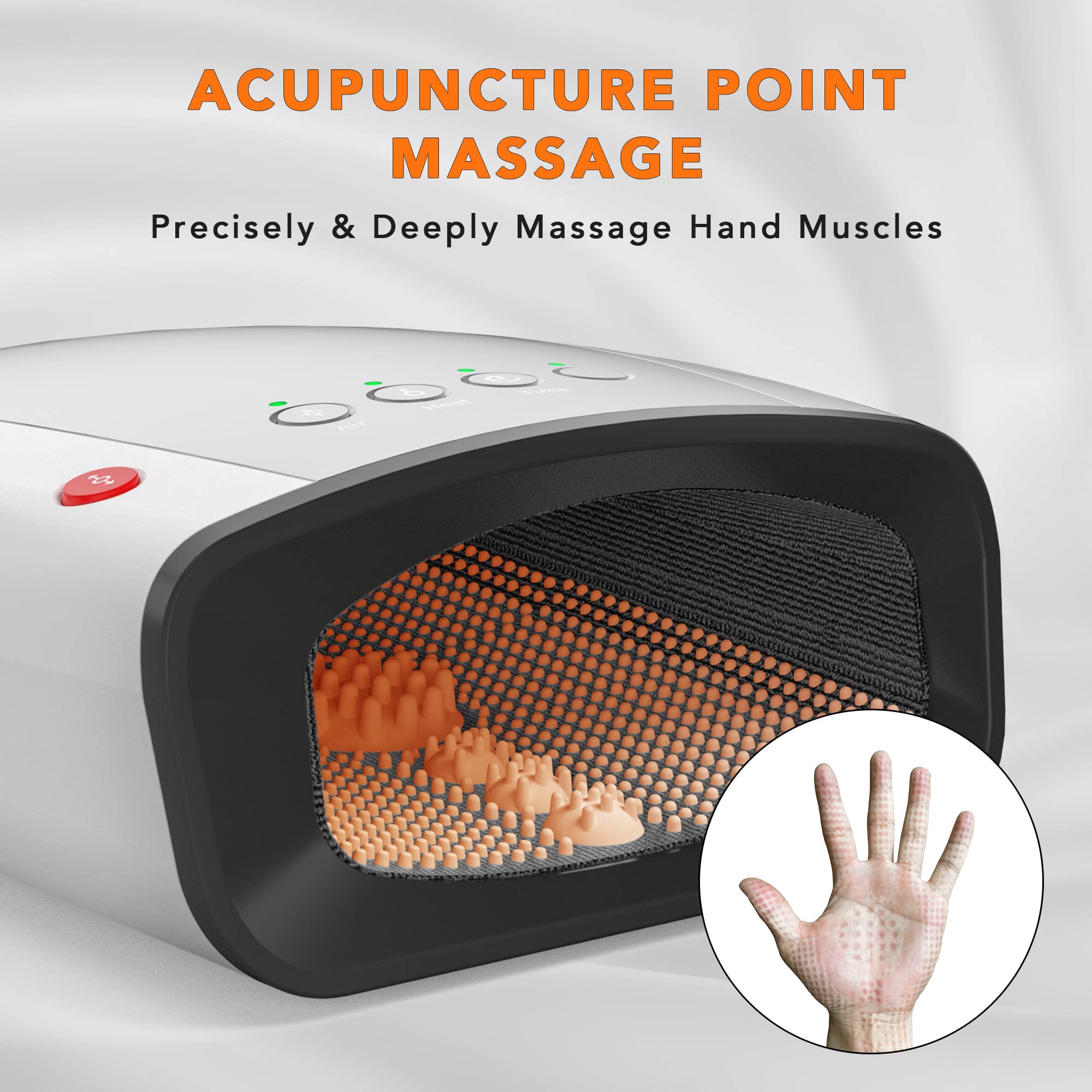 Breo iPalm520e acupoint dots close-up illustrating full-hand massage