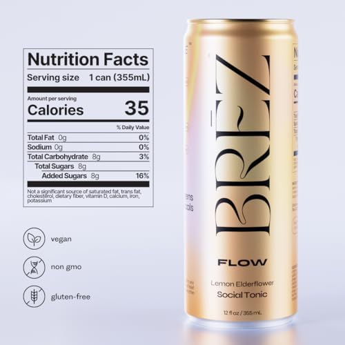 BRĒZ FLOW Lemon Elderflower can highlights refreshing sparkling flavor