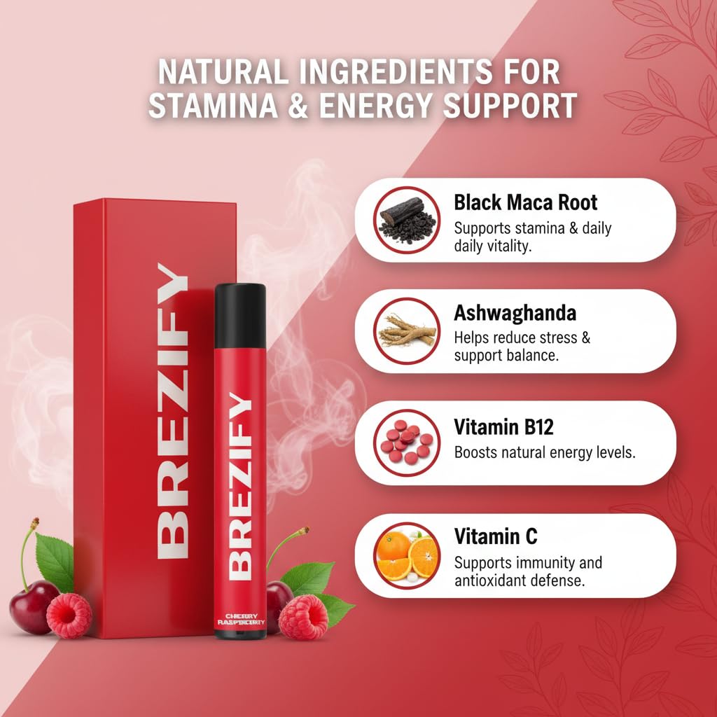 Brezify ashwa and blackmacca extracts close-up bottle with herbal fragrance for smoother breathing vibes.