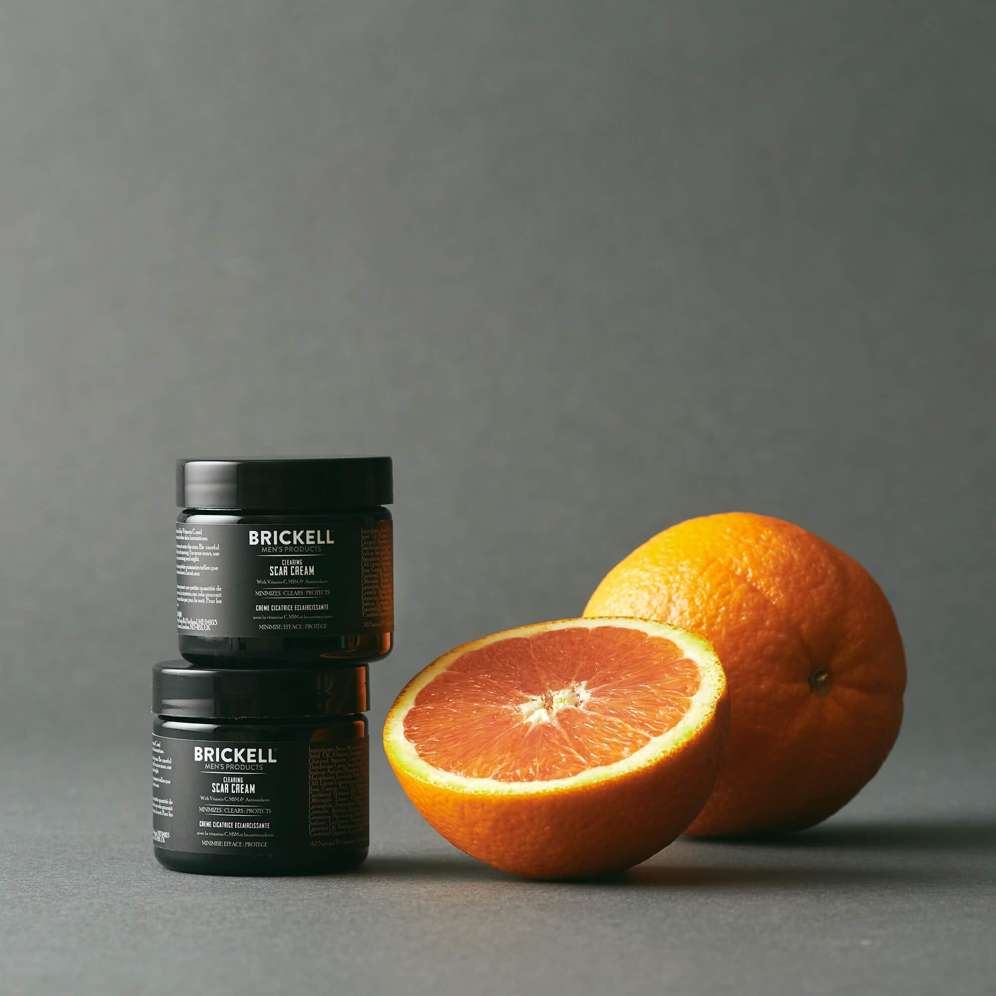 Brickell Men's Clearing Scar Cream includes vitamin C for brightening and even tone.